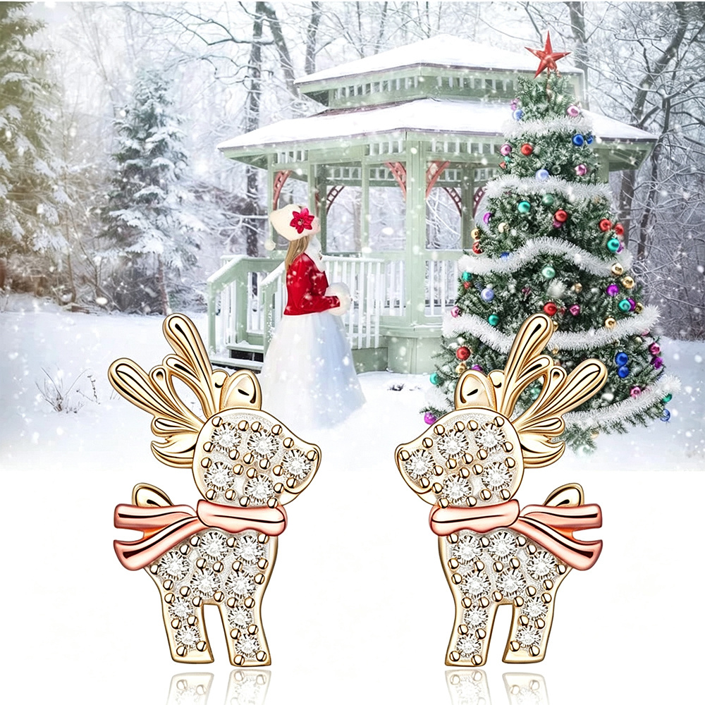 Cute Reindeer Stud Earrings with Zirconia